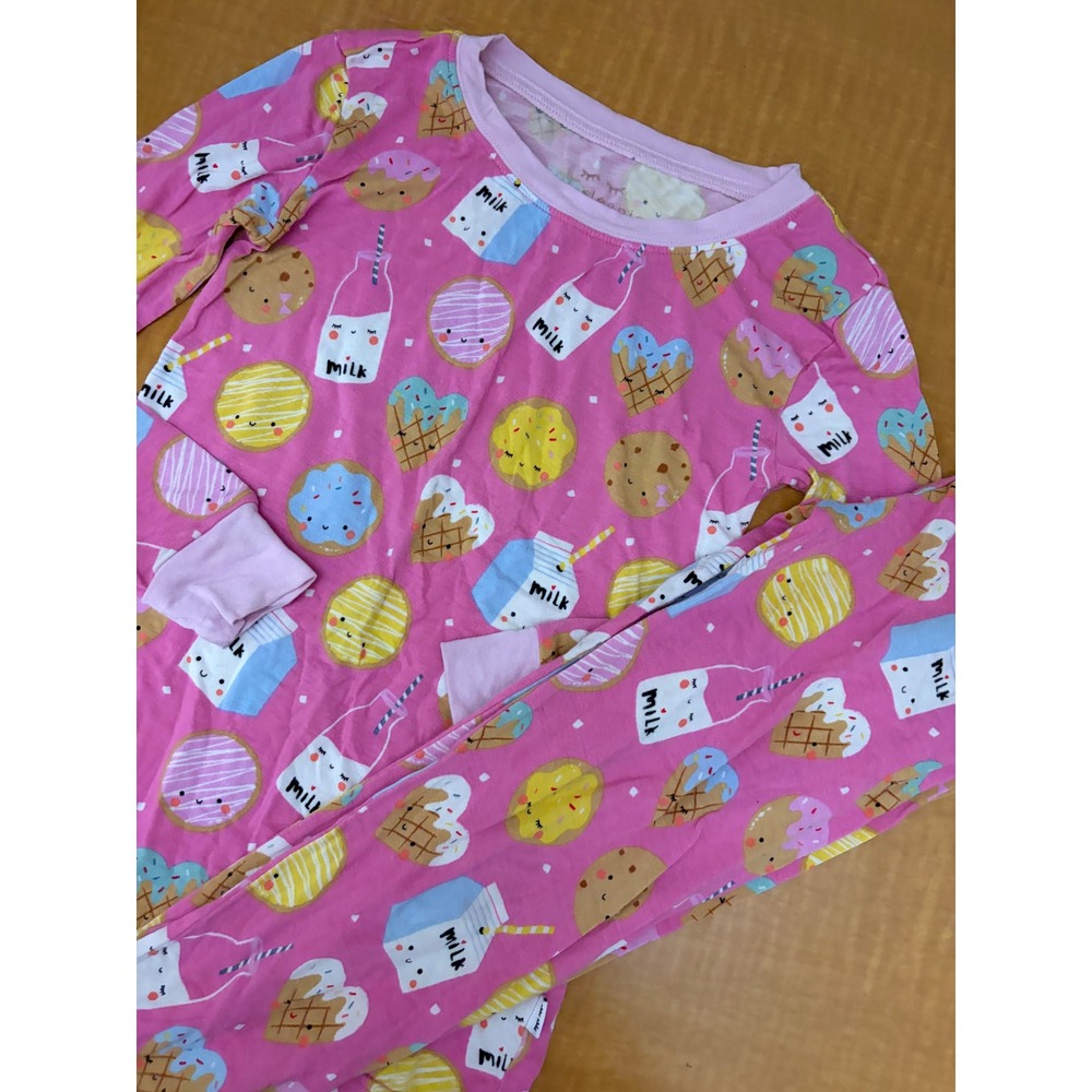 Little Sleepies Milk and Cookies Bamboo Pajama Set Pink 4T Kids 2 Piece PJ Set